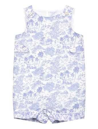 Ralph Lauren Baby Riviera Toile Cotton Overall & Hat Set - Blue - 75-79