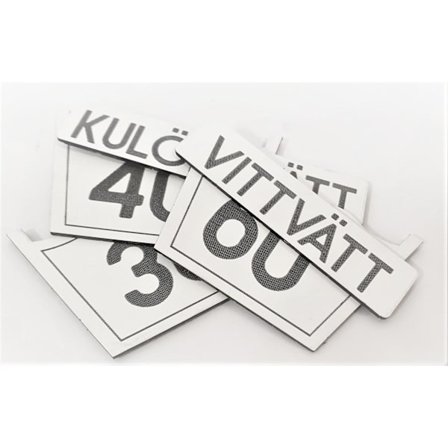 Tvättsymboler, graverade Vita Skylt Dekor Självhäftande & nål