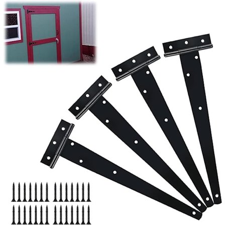 4 T-Hengsler 400MM Dørhengsel Låvedør, Rustfritt Stål Flat Hengsel for Utvendige Dører, Vinduer, Skuret og Låvedører