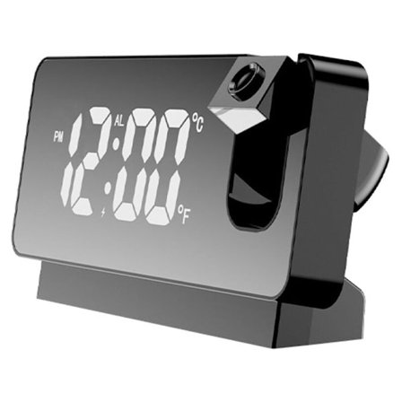 Projektionsvækkeur til soveværelse, digitalt vækkeur med 0-100% dæmper og 2 USB-opladnings porte, 180° roterbar projektor, dobbelt alarm, snooze