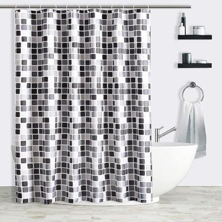 Mosaikktrykt dusjforheng, vanntett polyesterstoff med kroker, anti-mugg og antibakteriell for bad (180x200 cm, grå(mosaikk))