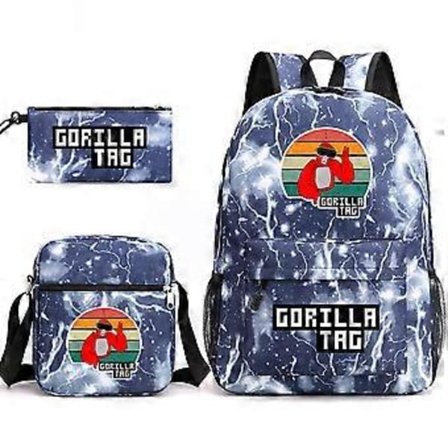 Gorilla Tag Abe Schooltaske Rygsæk Blyantsæt Skuldertaske Tredelt Sæt _44