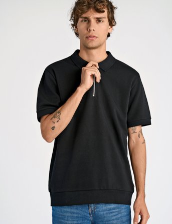 Lindbergh Jersey Pique With. Zip S/S - Black - XL