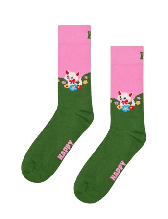 Kitten And Flowers Sock Green Happy Socks