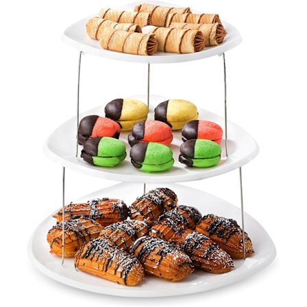 Sammenklappelig 3-etagers serveringsfad: Dekorativt design, der kan foldes sammen, et elegant fad til sandwich, kager, osteskiver og pålæg