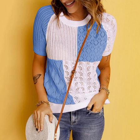 Kvinnor Color Block Tunika Blus Crew Neck Pullover