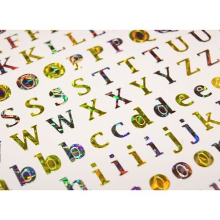 160 klistermärken - Alfabet & siffror - Guld - Holografiska