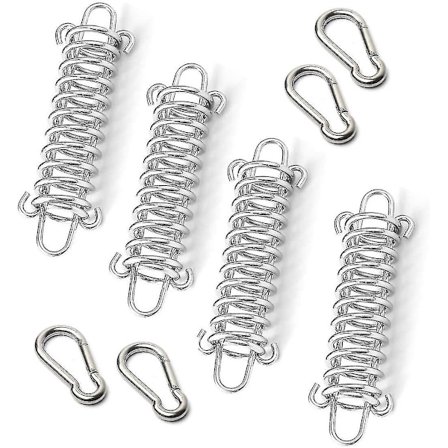 Spenne tau fjær, 4 stk Høy styrke rustfritt stål strammer fjær spenne telt tau med 4 stk karabinkrok