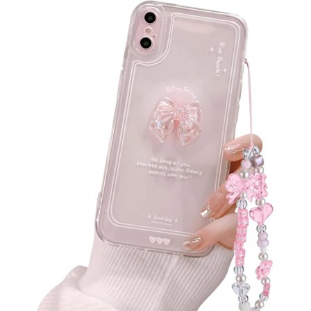 Sött 3D Rosa Ros Transparent Slim Estetiskt Telefonskal Kompatibelt med iPhone för Kvinnor Flickor Glitter Skyddande Skal iPhone Xs Max