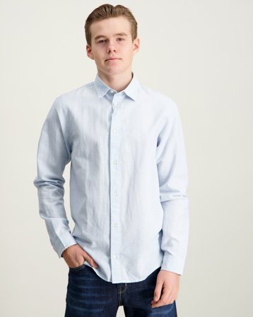 Jack & Jones JJEBREEZE LINEN BLEND SHIRT L/S SN JNR Blau Hemden Jungen - Kids Brand Store