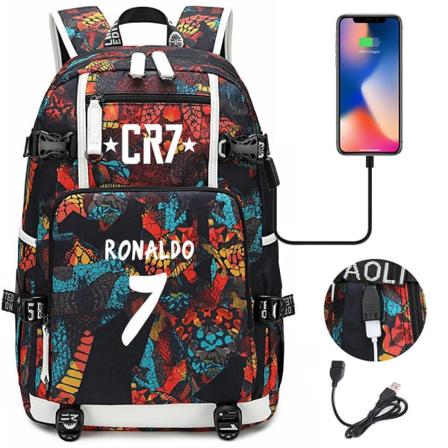 Football Star CR7 USB latausreppu Koululaukku Matkalaukku kannettavan tietokoneen laukut lapsille ja opiskelijoille - Perfet style 7