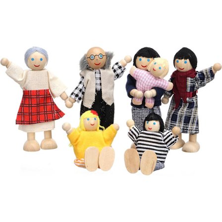 Dukkefamilie Sæt Dukkehuse Mennesker, Sæt med 7 Personer Træ Familie Dukke Legetøj Dukkehus Tilbehør til Dukkehus Børn Børne Legetøj