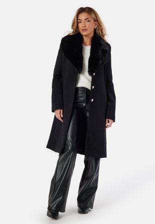 Chiara Forthi-Fur Collar Wool Blend Coat-XS