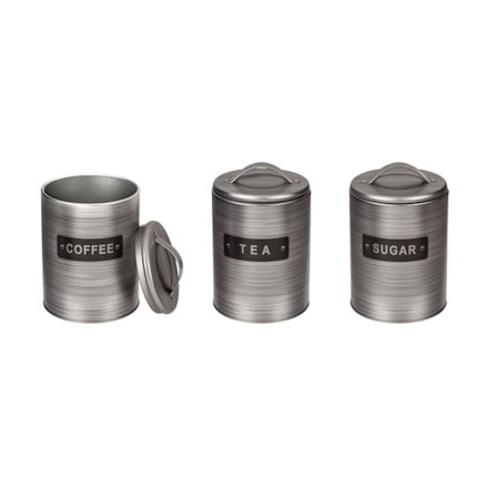 Rund Metallburk - Välj mellan Kaffe, te & socker Silver Tea