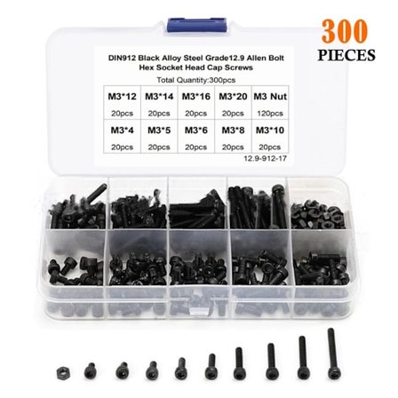 300 stk. metriske skruer, sortiment M3 skruesett med sekskant hode