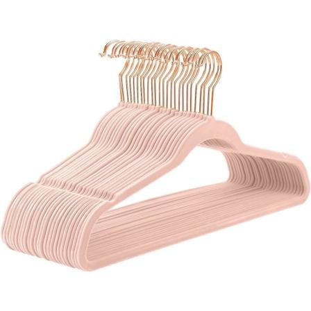 Premium Velvet Ripustimet - 30 kpl Heavy Duty - Liukumattomat samettipukuripustimet Pinkki - Kupari/ruusukultaiset koukut, Tilaa säästävät 