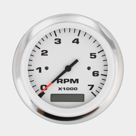 Kierros- & tuntimittari perämoottorille / bensiinimoottori Veethree Lido, huurtumaton, Ø86 mm, 12 V, generaattori / sytytyspuola, hopea/valkoinen, 0 -
