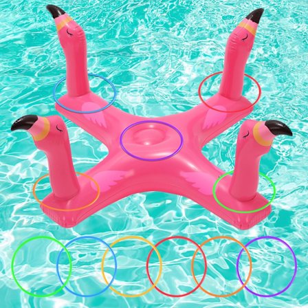 Oppusteligt Haj Flamingo Ring Toss Spil - 6 Ringe Flydende Pool Spil for Børn Voksne Sommer Pool Fest Sjov