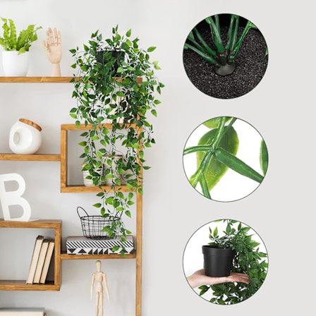 Konstgjorda Hängväxter, 1-pack Falska Hängväxter med Kruka, Grönska Faux Falsk Murgröna Dekor för Heminredning Inomhus Utomhus Vägg