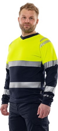 Fristads Herr Flamestat långärmad T-shirt 7107 TFL, klass 1, Varsel Gul/Marinblå