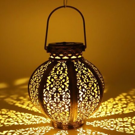 Udendørs LED solcelle lanterne sekskantet dekorativ solcellelampe til have terrasse græsplæne korridor indkørsel-guld