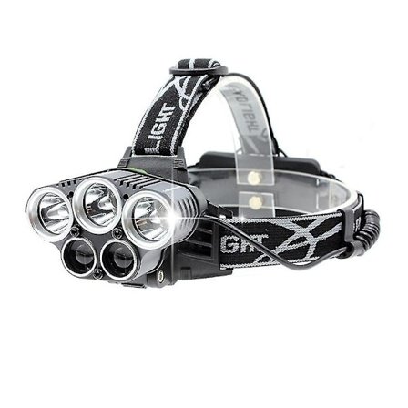 USB-ladattava LED-otsalamppu 3 valkoista + 2 sinistä valoa, vedenkestävä