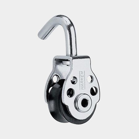 Harken 16mm Hook-In Halyard Block fallblock med krok i rostfritt stål för jollar och syntetiska kontrollinor