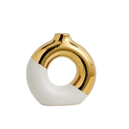 Keramisk Donut Vas 8 L x 8" H, Vit och Guld Rund Vas för Pampasgräs, Nordisk Modern Vas för Dekor, Keramisk Vas Centerpieces för Bröllop, Bedr