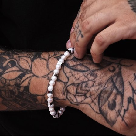 Ocata | Silver-Tone Pearl Bracelet for Men - Steel bracelets