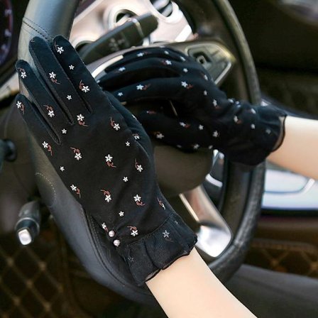 Söta halkfria pekskärmshandskar för bilkörning, korta, tunna i ren bomull, UV-resistenta för utomhuscykling på sommaren för kvinnor