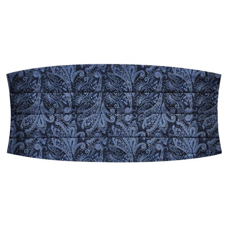 Ceinture de smoking en soie à motif cachemire bleu marine et bleu clair pour hommes - Ceintures de smoking