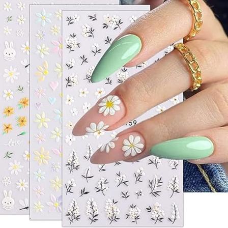 5D Daisy Embossed Nail Stickers Sommer Blomster Nail Art Sticker Blomstrende Pastell Blomster Selvklistrende Negle Design Negle Dekorasjon Tilbehør 