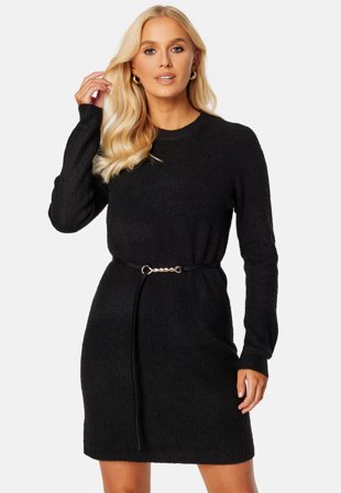 Pieces Ellen LS O-Neck Knit Dress Black Klær
