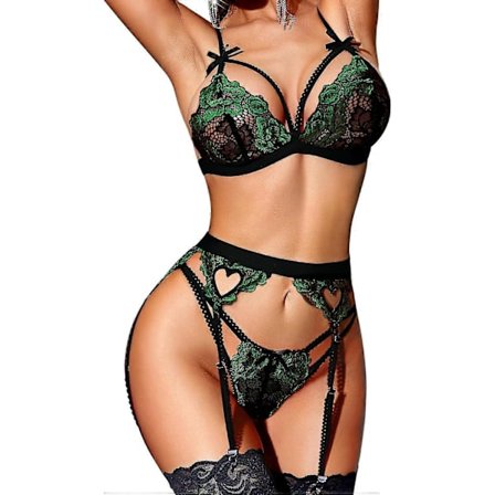 Underklädesset för kvinnor med strumpebandshållare, 3-delad spets Teddy Babydoll Bodysuit-Perfet