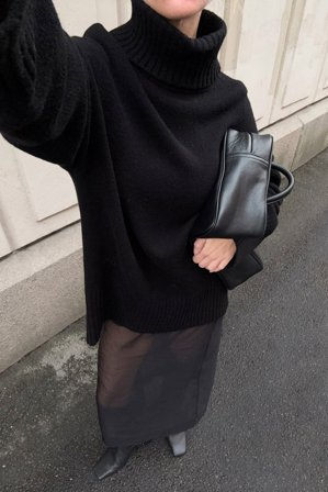 Premium Selection Pull en maille de laine à col roulé - Qualité premium - Noir - S (EU 34-36)