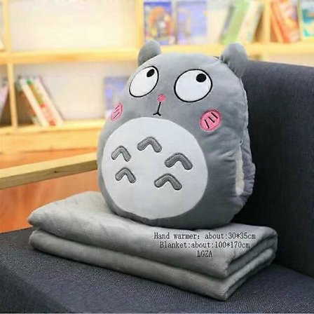 Totoro Plys Pude Multifunktion 3 i 1 Kaste Pude Totoro Hånd Varm Pude Baby Børn Tæppe Fyldt Anime Figur Legetøj_Kvalitetsgave 3i1(11) Som vist