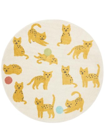 Lavable Tapis Enfant D’intérieur/Extérieur Animal Lo Friends Blanc/Multicolore Rond Petit Oeko-Tex