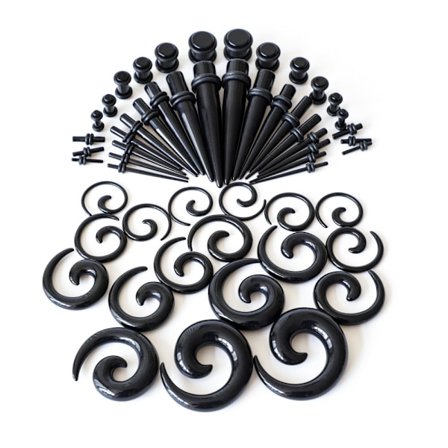 Ørestrækkersæt (Sort) 54 Dele 14G-00G Øremålerudvider S