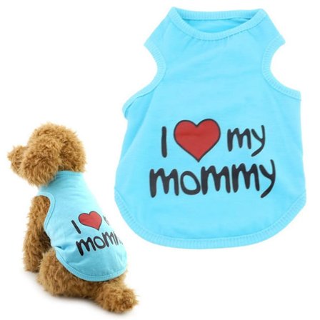 Hundeklær Små hundedyr klær "Jeg elsker mamma" trykt søt kjæledyrvest (Blå)