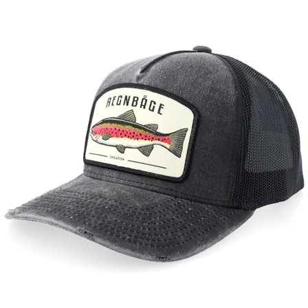 Skillfish - Preto trucker Boné - Regnbåge Stor Patch Distressed Black Pigment Wash A-frame Trucker @ Hatstore