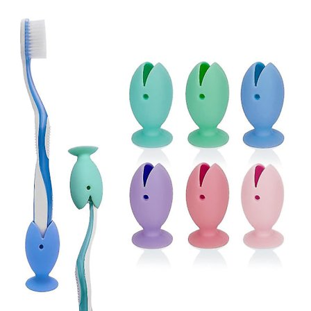 Reiseetui for tannbørste i silikon med sugekopp, 6-pakning