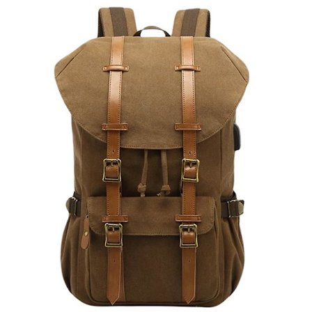 Canvas Läder Laptop Ryggsäck