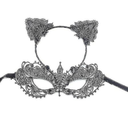 Kattmask och Kattöron Huvudband Dam Maskerad Halloween Mask Kostym Catwoman Tillbehör
