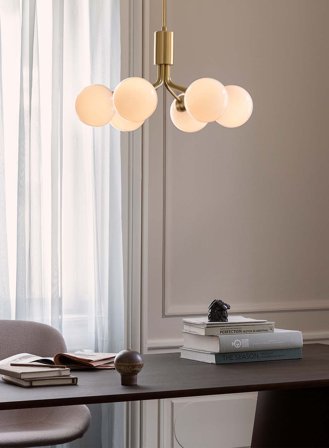 Apiales 6 taklampe Ø50 - brushed brass/opal