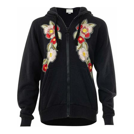 Gucci Vintage, Pre-owned Embroidered Floral Hoodie Zwart, Dames, Maat:S,Bedrukt