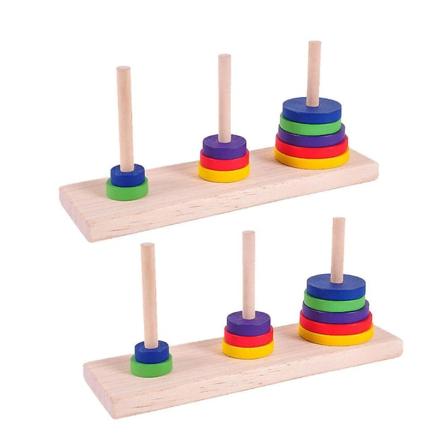 2 st färgglada intellektuella leksakspusselbrädespel i trä Hanoi av tornpussel leksaker för vuxna hem DIY festlekar As Shown 19x6x9cm