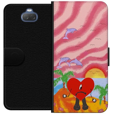 Kompatibelt Lommeboketui til Sony Xperia 10 Bad Bunny i en fargerik quiltet jakke med hjertemønster og solbriller i moderne gatestil