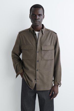 COS Homme Chemise À Col Boutonné En Laine in Beige