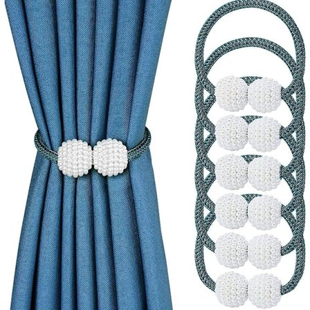 Magnetiske gardinholdere (6 stk), Moderne perlegardin-klyper Tau Holdere Gardinholder Spenner, Vevet Tau Gardin Holdere