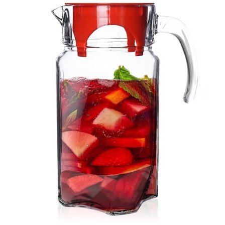 Universaali lasikannu kannella ja juoksuputkella juomille